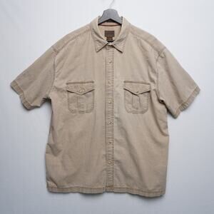 Vintage St. John's‎ Bay Tan Slubby Cotton Short Sleeve Work Shirt Size XL